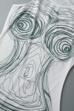 White Sexy Print Patchwork U Neck Vest Dress Dresses
