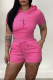 Pink Casual Print Backless Hooded Collar Short Sleeve Two Pieces