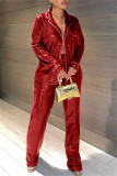 Red Fashion Casual Patchwork Sequins Turndown Collar Long Sleeve Two Pieces