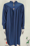 Light Blue Casual Solid Patchwork Turndown Collar Shirt Dress Dresses