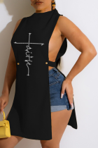 Black Sexy Patchwork Hot Drill O Neck Tops