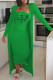 Army Green Fashion Casual Print Letter Strapless Long Sleeve Two Pieces
