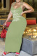 Green Fashion Casual Print Letter Spaghetti Strap One Step Skirt Dresses