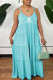 Light Blue Fashion Casual Print Letter Spaghetti Strap Cake Skirt Dresses