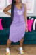 Purple Casual Print Patchwork Asymmetrical U Neck Vest Dress Dresses