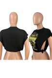 Grey Casual Street Print Bandage Hollowed Out Patchwork O Neck T-Shirts