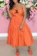 Orange Fashion Sexy Print Letter Spaghetti Strap A Line Dresses