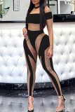White Fashion Sexy Patchwork See-through O Neck Skinny Jumpsuits