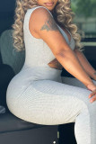 Grey Fashion Casual Solid Hollowed Out V Neck Skinny Jumpsuits