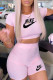 Pink Fashion Sportswear Print Letter O Neck Short Sleeve Two Pieces