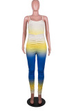 Grey Casual Print Patchwork Spaghetti Strap Skinny Jumpsuits