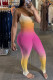 Pink Orange Casual Print Patchwork Spaghetti Strap Skinny Jumpsuits