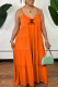 Orange Fashion Casual Print Letter Spaghetti Strap Cake Skirt Dresses