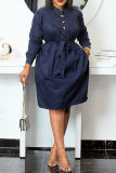 Light Blue Casual Solid Patchwork Turndown Collar Shirt Dress Dresses