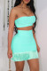 Green Sexy Casual Solid Tassel Patchwork Backless Strapless Sleeveless Two Pieces