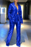 Red Fashion Casual Patchwork Sequins Turndown Collar Long Sleeve Two Pieces