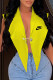 Yellow Fashion Sexy Print Asymmetrical Turndown Collar Tops