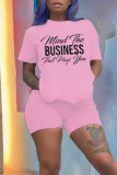 Pink Casual Print Patchwork O Neck Short Sleeve Two Pieces