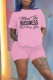 Pink Casual Print Patchwork O Neck Short Sleeve Two Pieces