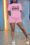 Pink Casual Print Patchwork O Neck Short Sleeve Two Pieces