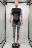Black Fashion Casual Print Patchwork O Neck Skinny Jumpsuits