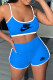 Peacock Blue Fashion Sportswear Print Letter Spaghetti Strap Sleeveless Two Pieces
