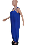 Royal Blue Casual Solid Patchwork Spaghetti Strap Loose Jumpsuits