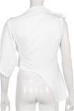 White Fashion Casual Solid Patchwork Asymmetrical O Neck T-Shirts