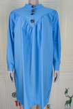 Light Blue Casual Solid Patchwork Turndown Collar Shirt Dress Dresses