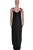 Black Casual Solid Patchwork Spaghetti Strap Loose Jumpsuits