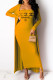 Yellow Fashion Casual Print Letter Strapless Long Sleeve Two Pieces