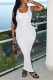 White Sexy Solid Backless Square Collar Pencil Skirt Dresses