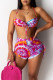 Rose Red Sexy Print Bandage Patchwork Swimwears