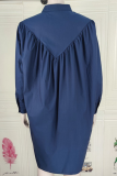 Light Blue Casual Solid Patchwork Turndown Collar Shirt Dress Dresses