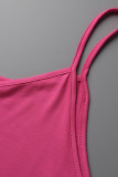 Pink Casual Print Split Joint Spaghetti Strap Sling Dress Plus Size Dresses