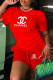 Red Fashion Casual Print Letter O Neck Short Sleeve Two Pieces