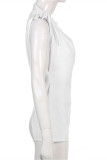 White Fashion Casual Solid Patchwork Asymmetrical O Neck T-Shirts