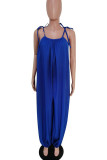 Royal Blue Casual Solid Patchwork Spaghetti Strap Loose Jumpsuits