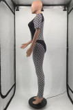 Black Fashion Casual Print Patchwork O Neck Skinny Jumpsuits