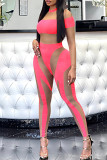 Red Fashion Sexy Patchwork See-through O Neck Skinny Jumpsuits