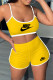 Yellow Fashion Sportswear Print Letter Spaghetti Strap Sleeveless Two Pieces