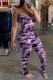 Purple Casual Print Patchwork Spaghetti Strap Skinny Jumpsuits