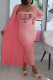 Pink Fashion Casual Print Letter Strapless Long Sleeve Two Pieces
