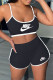 Black Fashion Sportswear Print Letter Spaghetti Strap Sleeveless Two Pieces