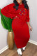 Red Fashion Casual Print Patchwork Hooded Collar Long Sleeve Two Pieces