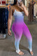 Blue Purple Casual Print Patchwork Spaghetti Strap Skinny Jumpsuits