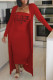 Red Fashion Casual Print Letter Strapless Long Sleeve Two Pieces