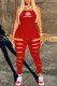 Red Fashion Street Print Letter Strapless Jumpsuits