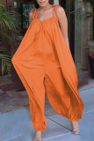 Orange Casual Solid Patchwork Spaghetti Strap Loose Jumpsuits