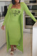 Green Fashion Casual Print Letter Strapless Long Sleeve Two Pieces